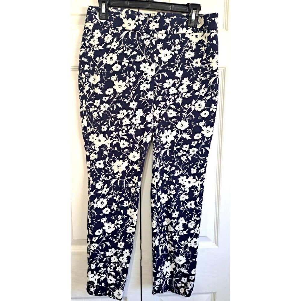 Talbots Women's 6 Chatham Ankle Pants Blue Floral Flat Front Side Zip 25" Inseam